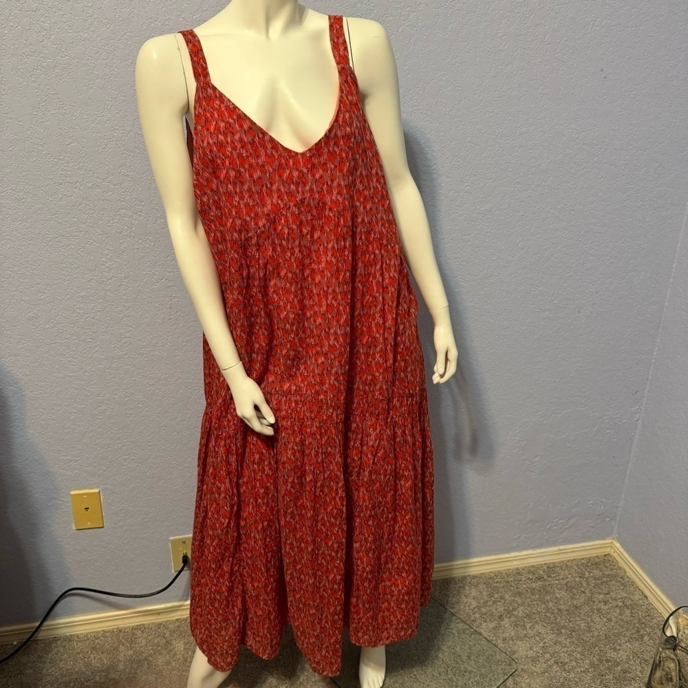 Joie Boho Plus Size Cotton Spaghetti Strap Sleeveless Tiered Lined Maxi Dress
